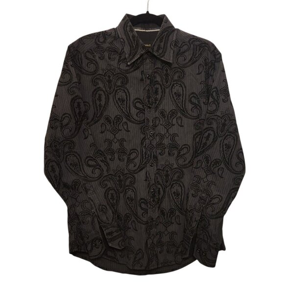 J. Campbell Black Striped Paisley Button Down Shirt Size M - Picture 1 of 10